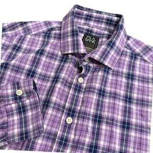 JOS A BANK TRAVELER Men's Traditional Fit Long Sleeve Plaid Button Down Shirt L